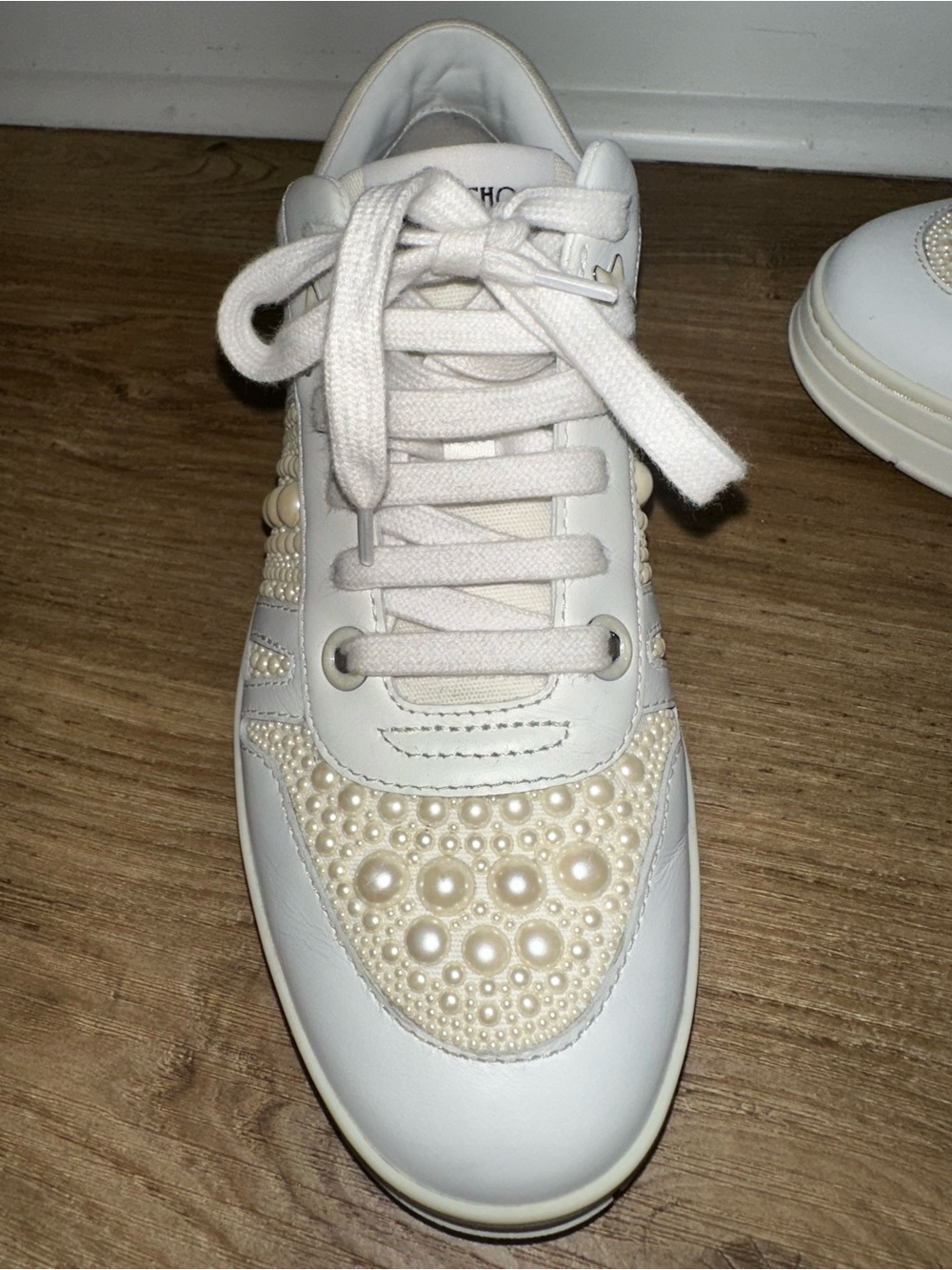 Jimmy Choo White Pearl-Embellished Leather Sneakers - Picture 9 of 11